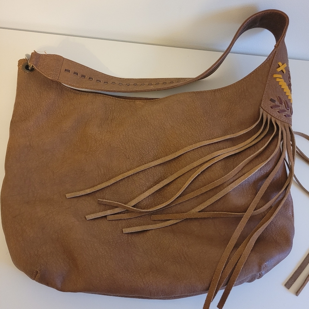 Steven Brown Shoulder Bag with Fringe Stitched Tassels Pretty Paisley Interior
